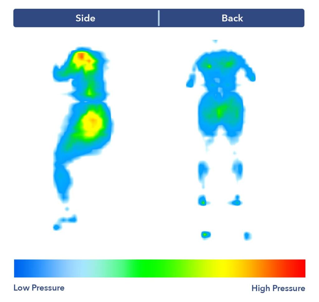 Pressure map image of a sleeper’s pressure points on a Puffy Cloud mattress